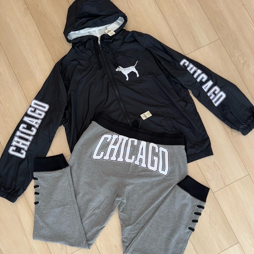 PINK Victoria's Secret Black and Gray Hoodie